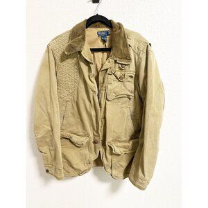 Polo by Ralph Lauren Mens Canvas Field Jacket Corduroy Collar Quilted Patch Sz L